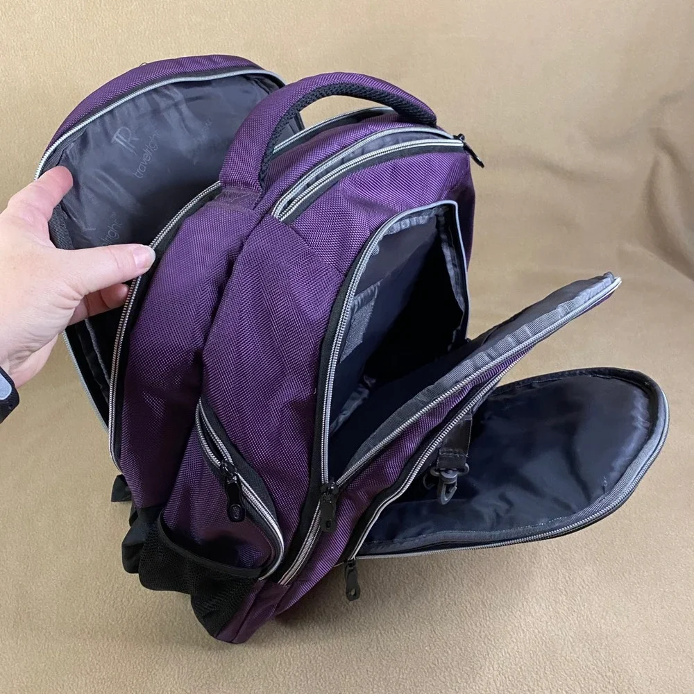 Travel Right Purple Backpack Laptop Bag Travel School Work‎ USB Port Pockets EUC